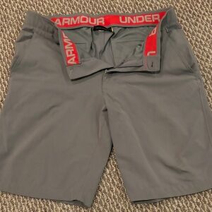 Under Armour Men's Athletic Shorts in Gray with Red Waistband